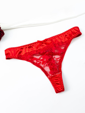 Set di lingerie per San Valentino in 2 pezzi reggiseno e perizoma in raso rosso lucido