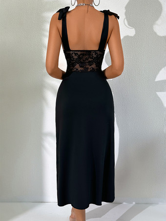 ロングナイトガウン レース バックレス ノースリーブ エメラルドグリーン ボディコン ハイサイドスリット セクシーランジェリー