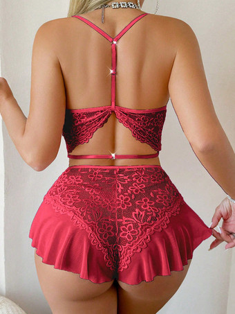 ランジェリー テディ レース バックレス バーガンディブルー カットアウト フリルスカート ワイヤーカップ バレンタインデー用