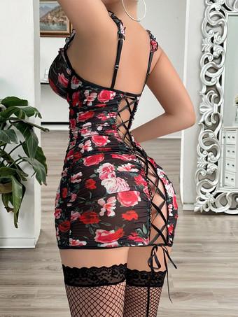 シュミーズ ブラック レース 花柄 ノースリーブ ペンシル ボディコン スカート ナイトドレス ランジェリー