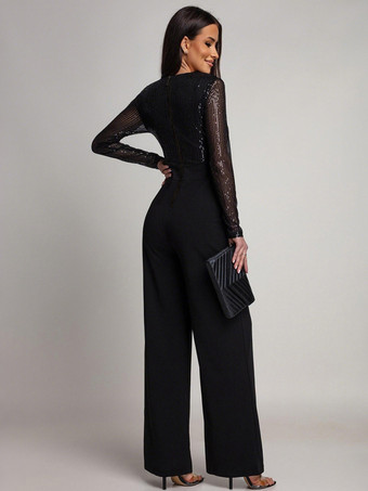 Tuta da festa a gamba larga con scollo a V e cintura a righe con paillettes per donna 2026