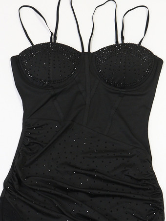 シースルーサイドスパンコールノースリーブボディコンマキシパーティードレス（レディース）2026