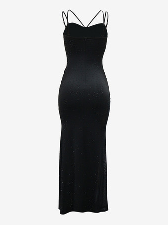 シースルーサイドスパンコールノースリーブボディコンマキシパーティードレス（レディース）2026