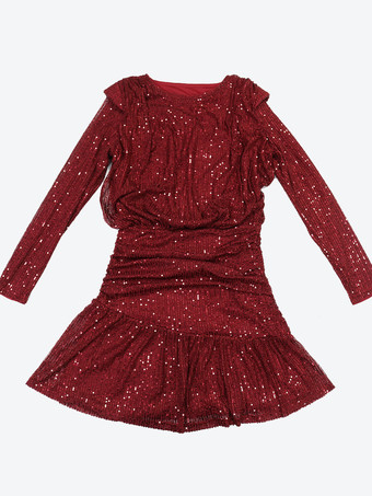 Mini abito da festa a maniche lunghe con paillettes e arricciature per donna 2026