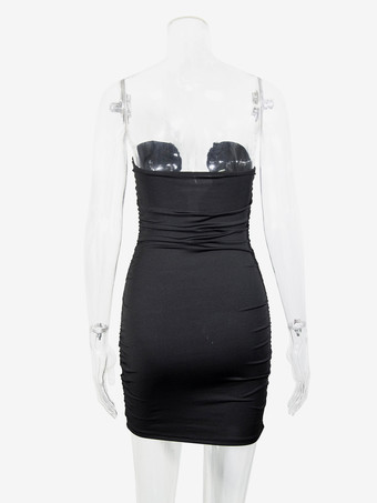 Vestido mini sexy ajustado con escote en V profundo sin tirantes y fruncido para mujer 2026