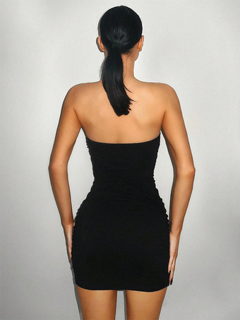 Vestido mini sexy ajustado con escote en V profundo sin tirantes y fruncido para mujer 2026