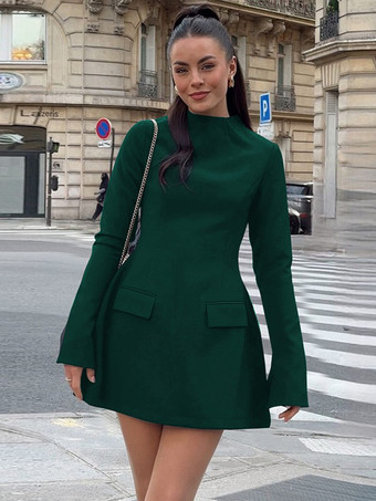 Verde scuroMini abito aderente minimalista a maniche lunghe per donna 2026