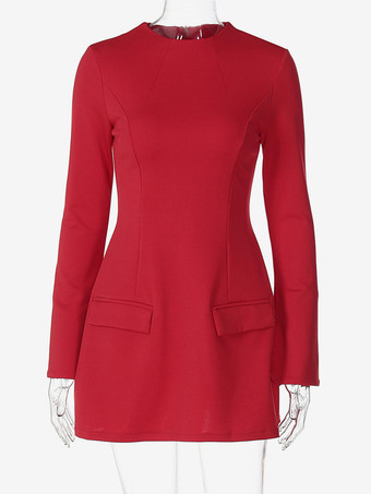 Rosso Mini abito aderente minimalista a maniche lunghe per donna 2026
