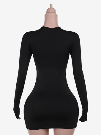 フロントレースアップロングスリーブセクシーボディコンクラブミニドレス（レディース2026年）
