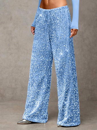 ライトスカイブルースパンコール ドローストリング ワイドレッグ パーティーパンツ レディース 2026
