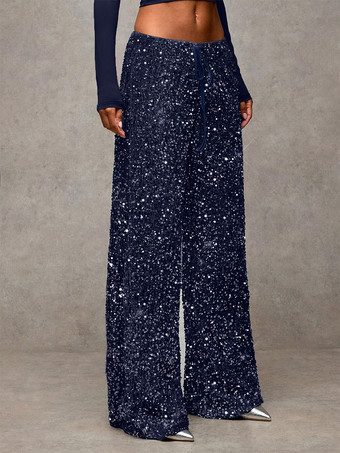 スパンコール ドローストリング ワイドレッグ パーティーパンツ レディース 2026