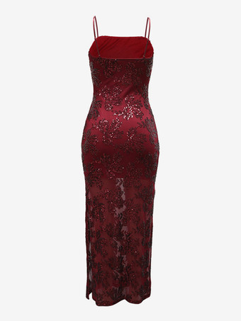 スパンコール付きフローラル刺繍入りシアーヘムボディコンマキシドレス（レディース）2026