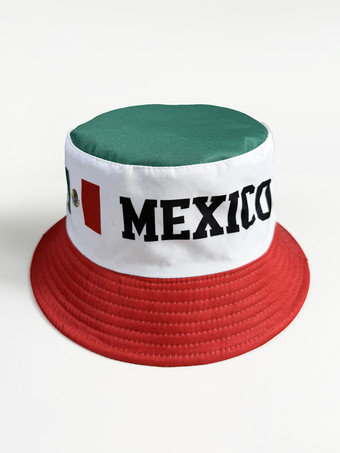 rojo Sombrero para el sol con la bandera de México sombrero para animar a los fanáticos sombrero de pescador con la bandera nacional de la Copa del Mundo