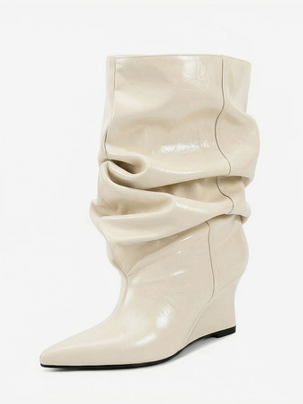 marfil Botines de mujer con punta puntiaguda y tacón de cuña