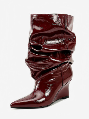 Color borgoñaBotines de mujer con punta puntiaguda y tacón de cuña