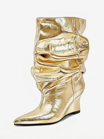 dorado Botines de mujer con punta puntiaguda y tacón de cuña