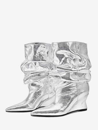 plateado Botines de mujer con punta puntiaguda y tacón de cuña