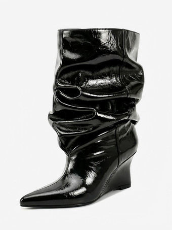 negro Botines de mujer con punta puntiaguda y tacón de cuña