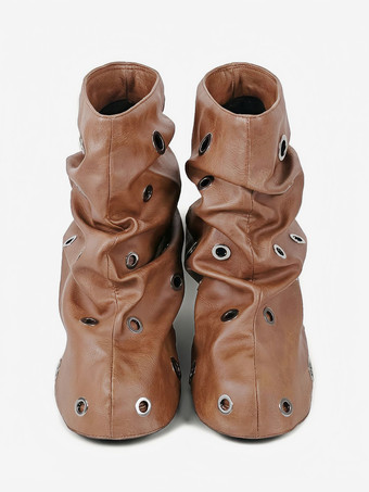 レディース アンクルブーツ ラウンドトゥ メタルディテール フラットブーティ