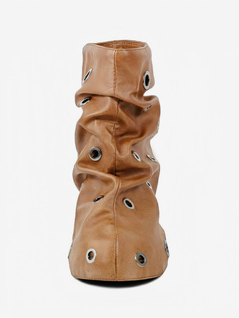 レディース アンクルブーツ ラウンドトゥ メタルディテール フラットブーティ