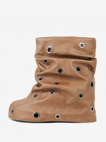 レディース アンクルブーツ ラウンドトゥ メタルディテール フラットブーティ