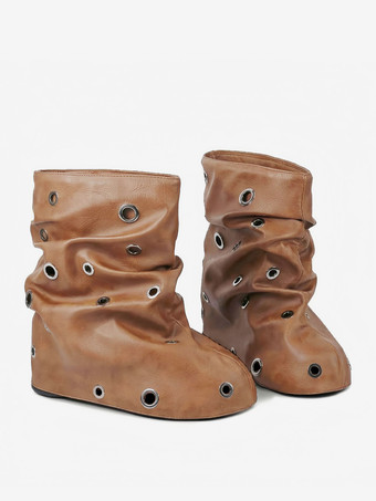 レディース アンクルブーツ ラウンドトゥ メタルディテール フラットブーティ