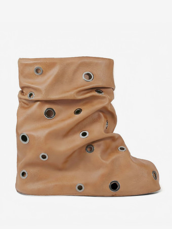 レディース アンクルブーツ ラウンドトゥ メタルディテール フラットブーティ