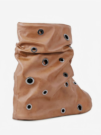 レディース アンクルブーツ ラウンドトゥ メタルディテール フラットブーティ