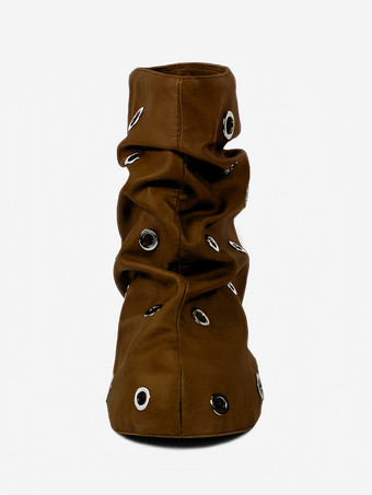 レディース アンクルブーツ ラウンドトゥ メタルディテール フラットブーティ