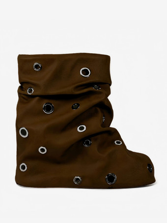 レディース アンクルブーツ ラウンドトゥ メタルディテール フラットブーティ