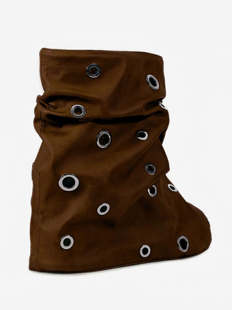 レディース アンクルブーツ ラウンドトゥ メタルディテール フラットブーティ