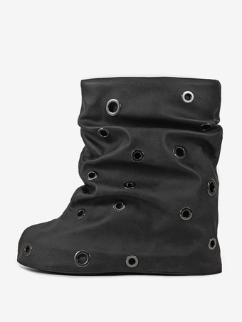 レディース アンクルブーツ ラウンドトゥ メタルディテール フラットブーティ