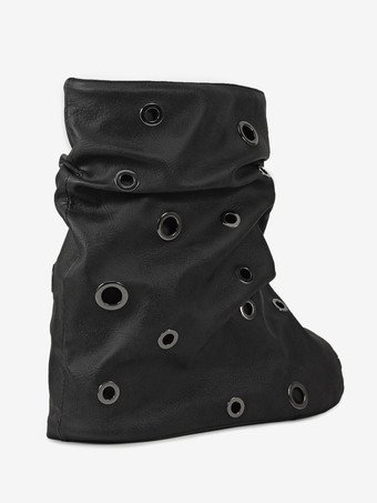 レディース アンクルブーツ ラウンドトゥ メタルディテール フラットブーティ