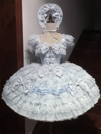 CelesteAbito Lolita Hime con fiocchi dolci volant in pizzo e abito Lolita corto