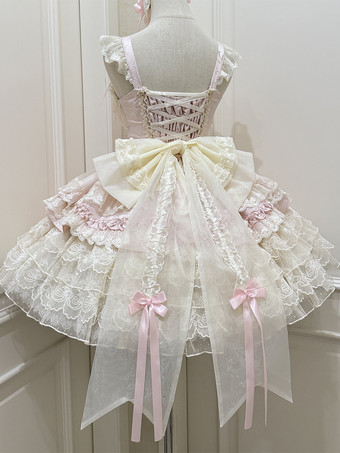 姫ロリータドレス スイートレースフリルバンデージバックボウショートショートロリータドレス