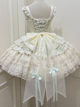 姫ロリータドレス スイートレースフリルバンデージバックボウショートショートロリータドレス