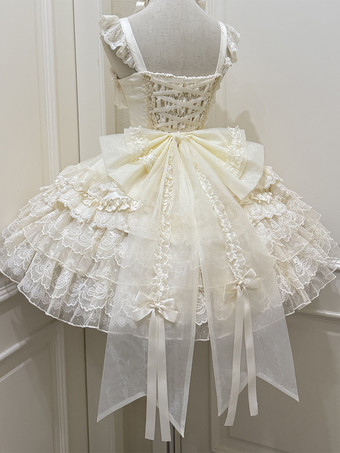 姫ロリータドレス スイートレースフリルバンデージバックボウショートショートロリータドレス