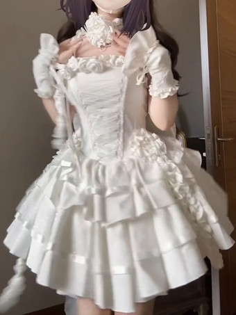 ゴシックロリータドレス スパゲッティフリルフラワーレースアップショートゴシックロリータドレス