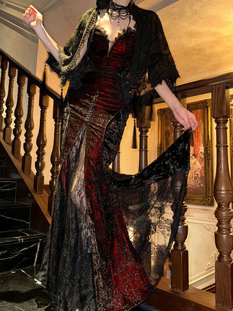 ゴシックロリータドレス ストラップレス マーメイド トランペット レース ロリータドレス ショールなし