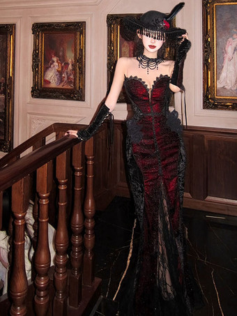 ゴシックロリータドレス ストラップレス マーメイド トランペット レース ロリータドレス ショールなし