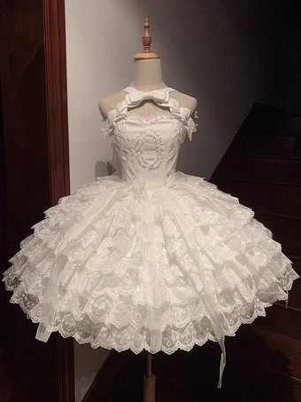 Bianco Abito Lolita bianco Hime Sweet Swan JSK con fiocchi in pizzo