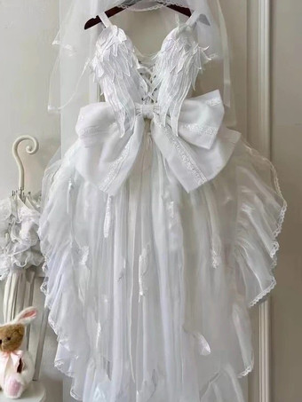 Abito Lolita bianco Hime Sweet Swan JSK con fiocchi in pizzo