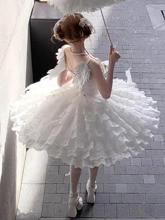 Abito Lolita bianco Hime Sweet Swan JSK con fiocchi in pizzo