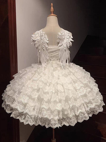 Abito Lolita bianco Hime Sweet Swan JSK con fiocchi in pizzo