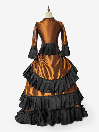 Completo di abiti vittoriani in stile vintage volant arancioni maniche lunghe classico set di abiti retrò