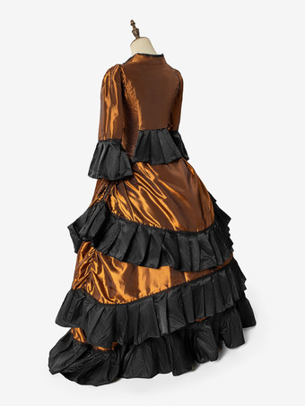 Completo di abiti vittoriani in stile vintage volant arancioni maniche lunghe classico set di abiti retrò