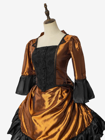 Completo di abiti vittoriani in stile vintage volant arancioni maniche lunghe classico set di abiti retrò