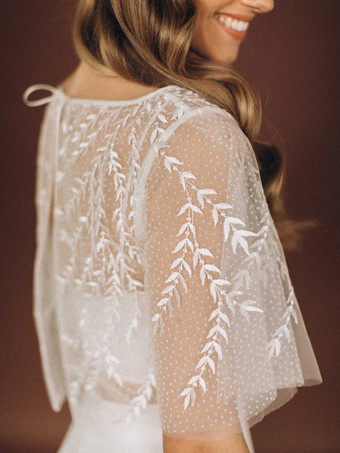 スリーピースウェディングドレス レース レース イリュージョンネックライン ツーピース トレーン付き ジッパー ハーフスリーブ ロング ホワイト