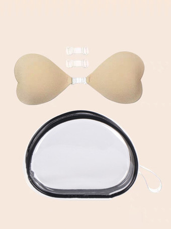 Sujetador push-up de silicona con forma de corazón sin tirantes con botones triangulares acrílicos y bolas color rosa