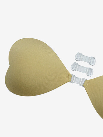 Sujetador push-up de silicona con forma de corazón sin tirantes con botones triangulares acrílicos y bolas color rosa